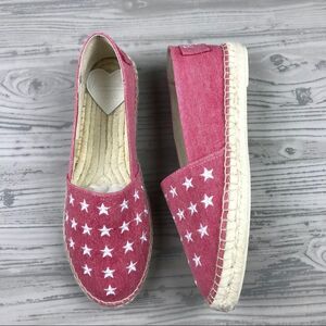 Red denim embroidered star espadrilles